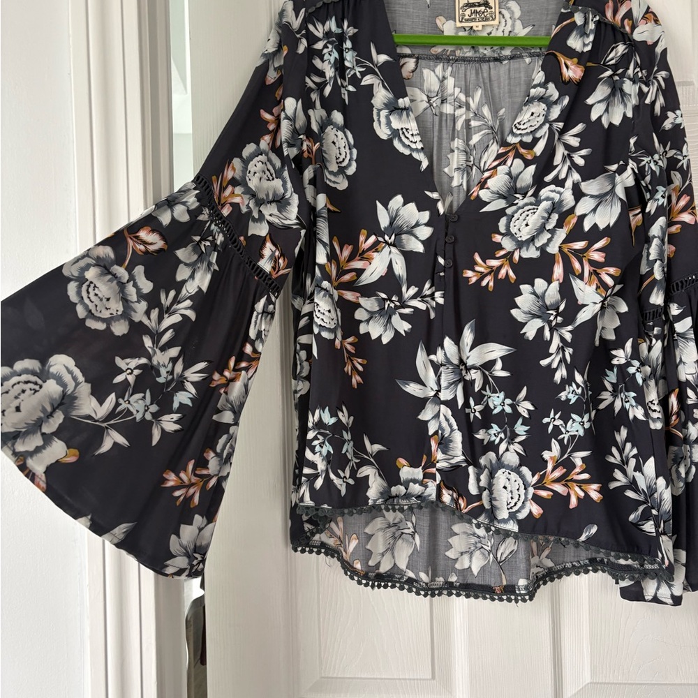 Floral Blue and White Women's Top medium